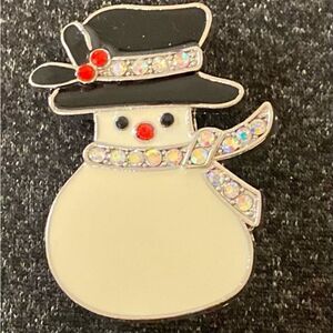 Festive Snowman Brooch with Black Hat